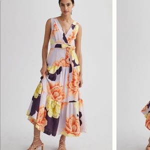 Anthropologie Floral Maxi Dress - Orange, Yellow, Purple